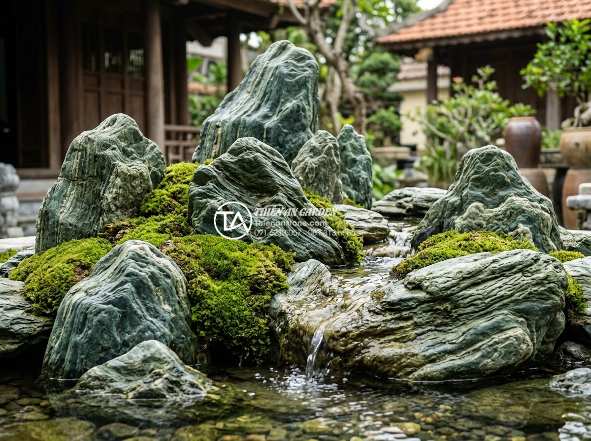 Top 10 mẫu hòn non bộ đá xanh Nhật Bản đẹp nhất cho biệt thự, nhà phố - Long-term preserved beautiful Japanese green stone non-bo after years of proper 