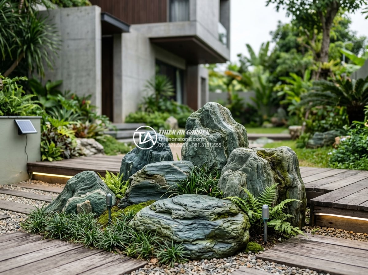 Top 10 mẫu hòn non bộ đá xanh Nhật Bản đẹp nhất cho biệt thự, nhà phố - Modern 2026 Japanese green stone non-bo designs incorporating sustainable materi
