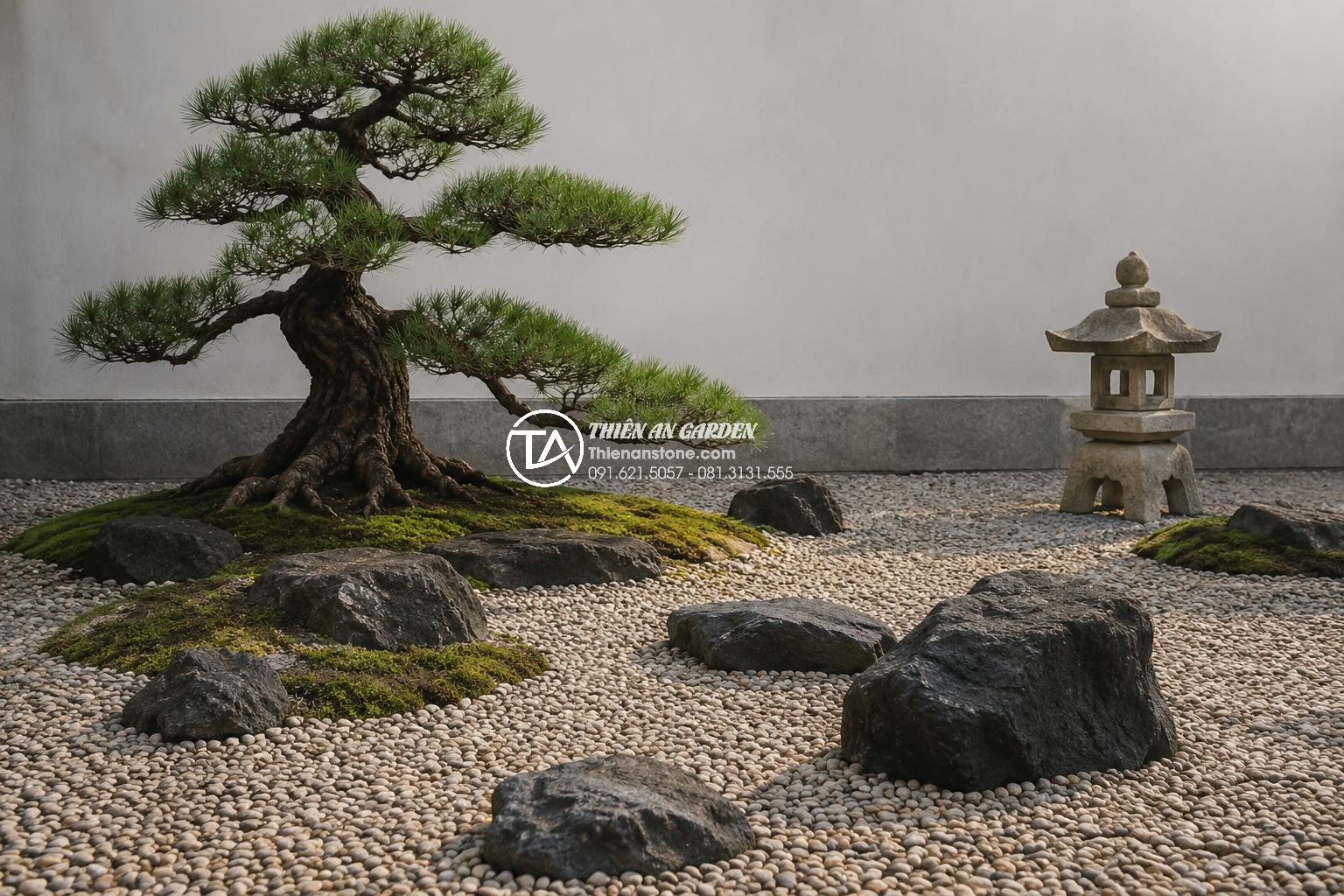 Top 50+ mẫu tiểu cảnh non bộ sân vườn đẹp nhất dẫn đầu xu hướng 2026 - Serene Japanese style dry landscape non-bo garden with carefully arranged dark b