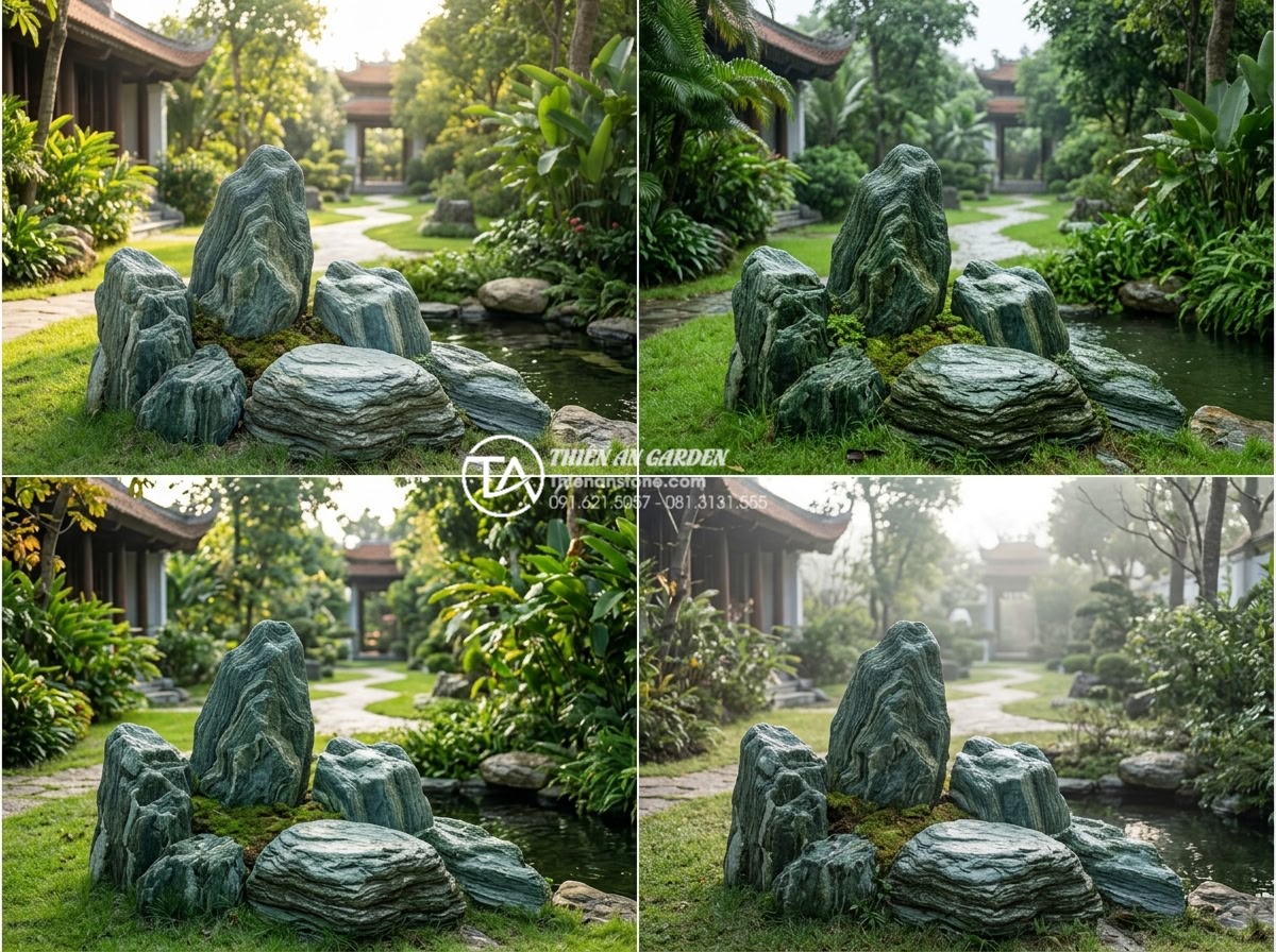 Tương lai của thị trường đá cảnh: Tại sao đá xanh Nhật Bản luôn giữ giá? - Time-lapse photography sequence showing Japanese green stone installation in lux