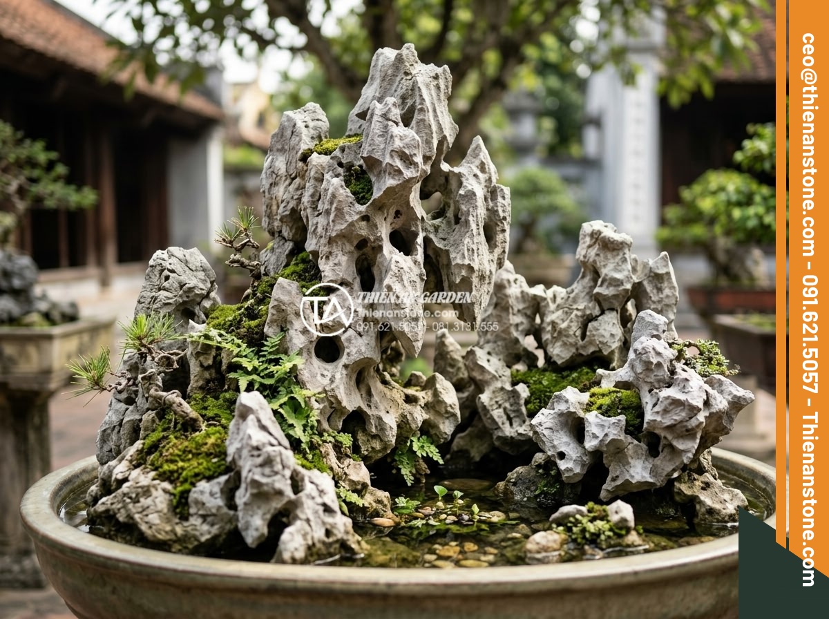10 Loại đá tự nhiên chuyên dụng cho tiểu cảnh sân vườn mỹ nghệ - Hình 16 10 Loại đá tự nhiên chuyên dụng cho tiểu cảnh sân vườn mỹ nghệ - Limestone details in miniature garden landscape, highlighting sculptural possibi