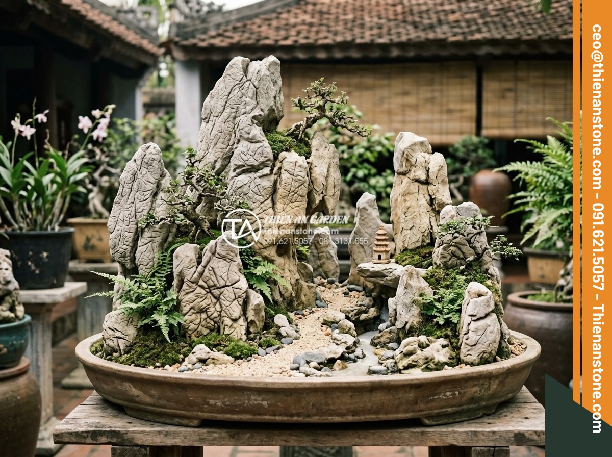 10 Loại đá tự nhiên chuyên dụng cho tiểu cảnh sân vườn mỹ nghệ - Hình 22 10 Loại đá tự nhiên chuyên dụng cho tiểu cảnh sân vườn mỹ nghệ - Harmonious stone placement according to feng shui principles in Vietnamese garde