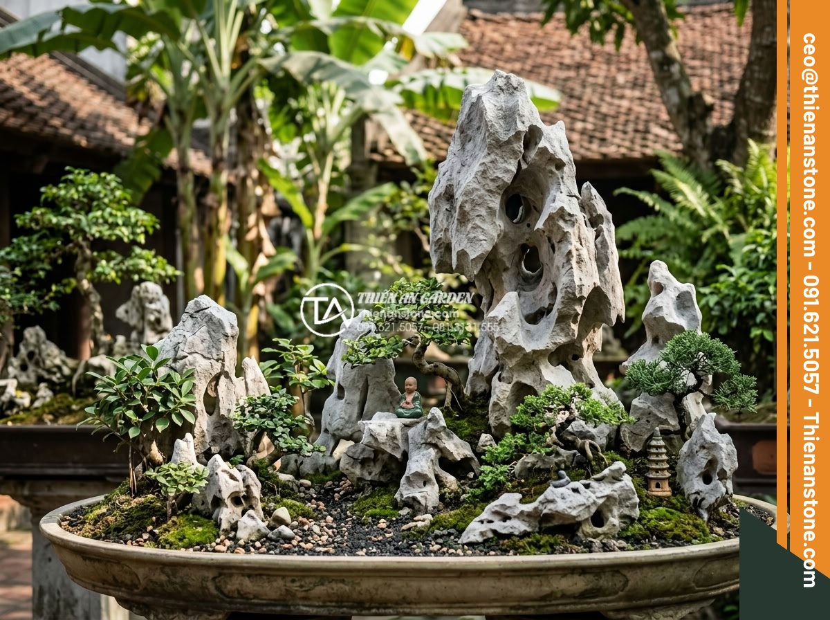 10 Loại đá tự nhiên chuyên dụng cho tiểu cảnh sân vườn mỹ nghệ - Hình 9 10 Loại đá tự nhiên chuyên dụng cho tiểu cảnh sân vườn mỹ nghệ - Elegant polished granite stones arranged in a sophisticated garden miniature lan