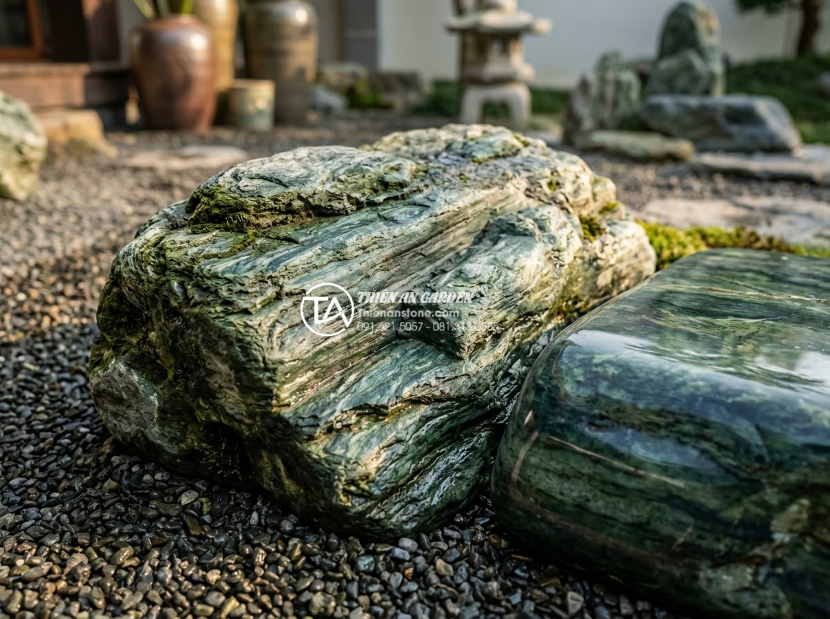 5 Sai lầm phong thủy nghiêm trọng khi bố trí tiểu cảnh góc sân vườn - Close-up professional photo of premium natural stone textures used in Feng Shui 