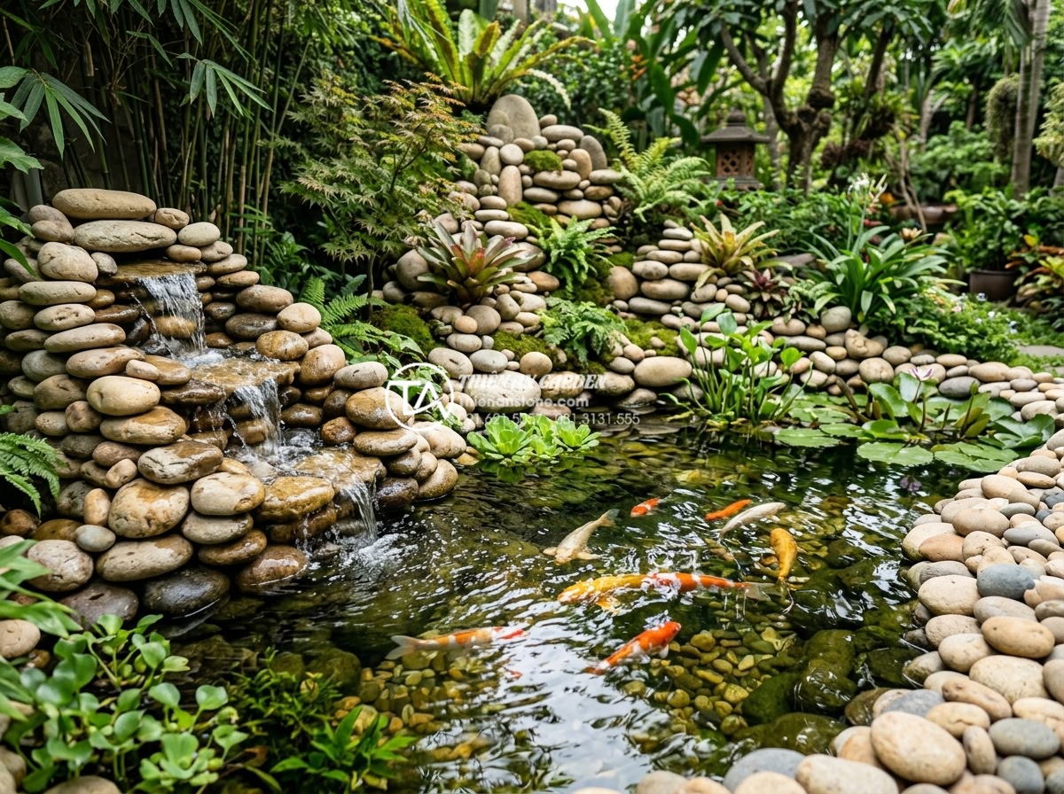 99+ Mẫu tiểu cảnh góc sân vườn đẹp và hiện đại nhất xu hướng 2026 - Corner garden with Koi pond, stone waterfall and miniature rockery using natural