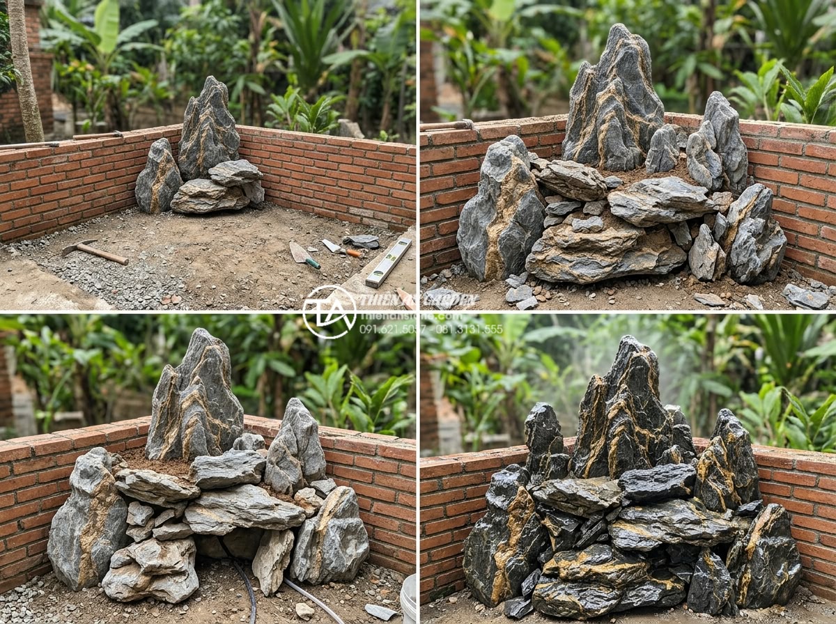 99+ Mẫu tiểu cảnh góc sân vườn đẹp và hiện đại nhất xu hướng 2026 - Detailed professional construction guide images of stone corner garden installat