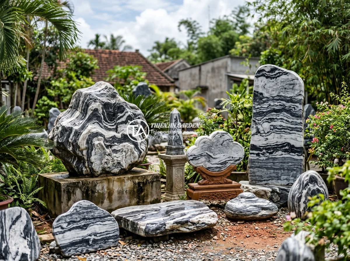 Bí quyết chọn đá tuyết sơn làm biển hiệu công ty chuẩn phong thủy - Collection of various sized and shaped snow mountain stone signboards tailored f