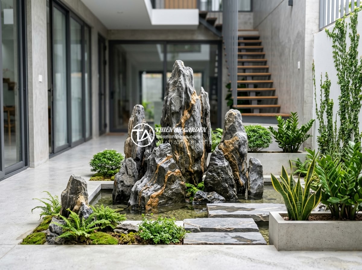 Cách thiết kế tiểu cảnh sân vườn nhà ống thoáng đãng và tối ưu - Popular modern tube house garden samples featuring natural stone and minimalist 