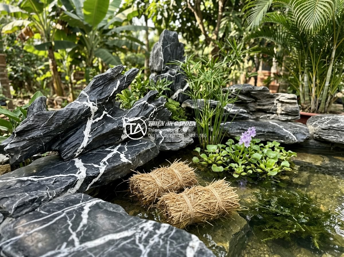 Cách xử lý nước tiểu cảnh góc sân bị rêu xanh và mùi hôi triệt để - Natural algae control methods using barley straw bales and beneficial aquatic pl