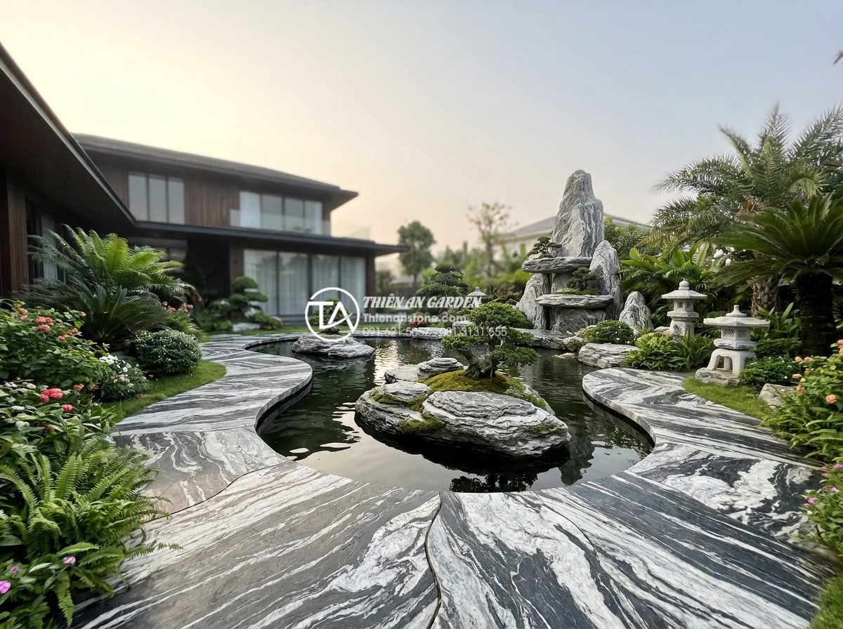 Case Study: Biến sân vườn biệt thự thành kiệt tác với đá tuyết sơn Nghệ An - Stunning completed sample of luxury villa garden using Nghệ An snow stone featur