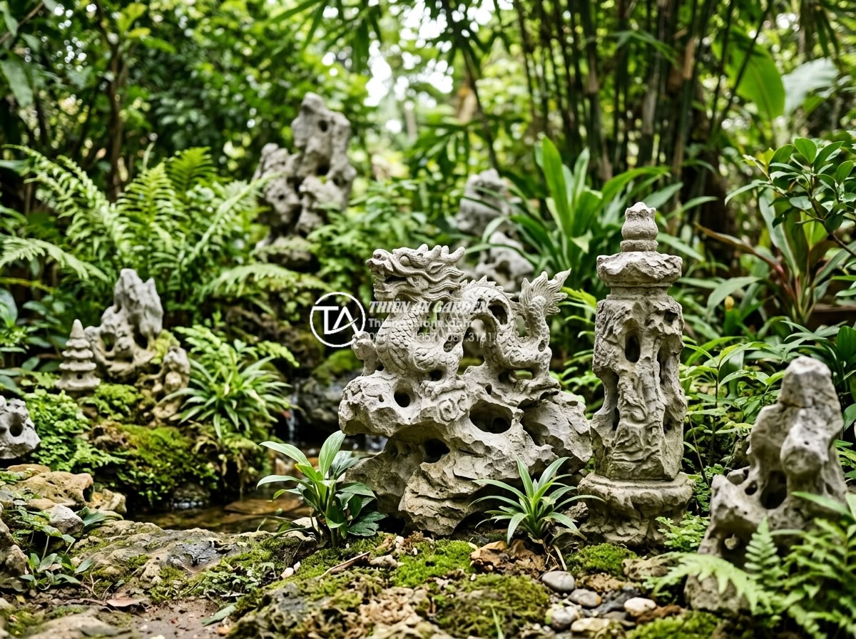 Checklist vật liệu cần chuẩn bị khi làm tiểu cảnh sân vườn đá tự nhiên - Artistic natural stone sculptures and carvings designed for garden miniatures, i