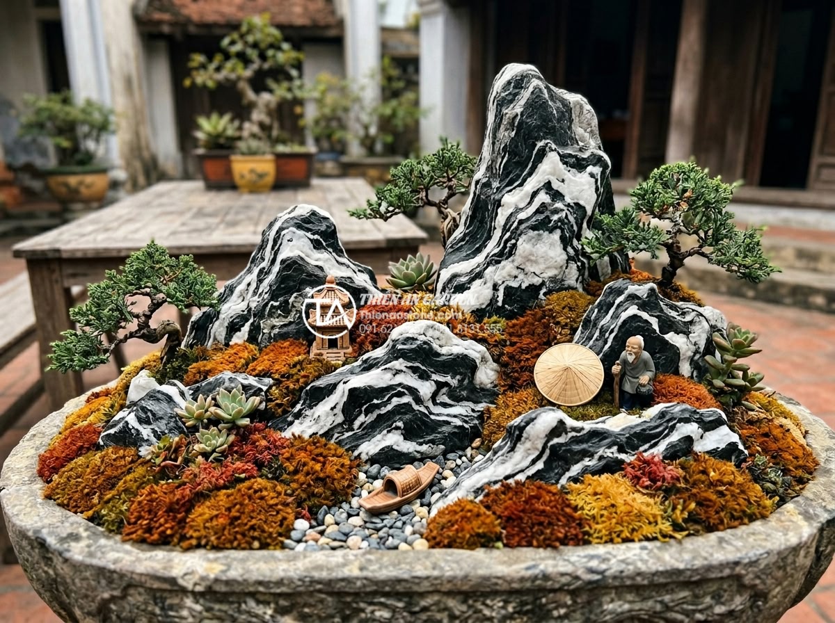 Hướng dẫn tự làm tiểu cảnh khô với đá tuyết sơn tại nhà cực đơn giản - Seasonal variation of dry landscape with snow stone base enhanced by autumn colo