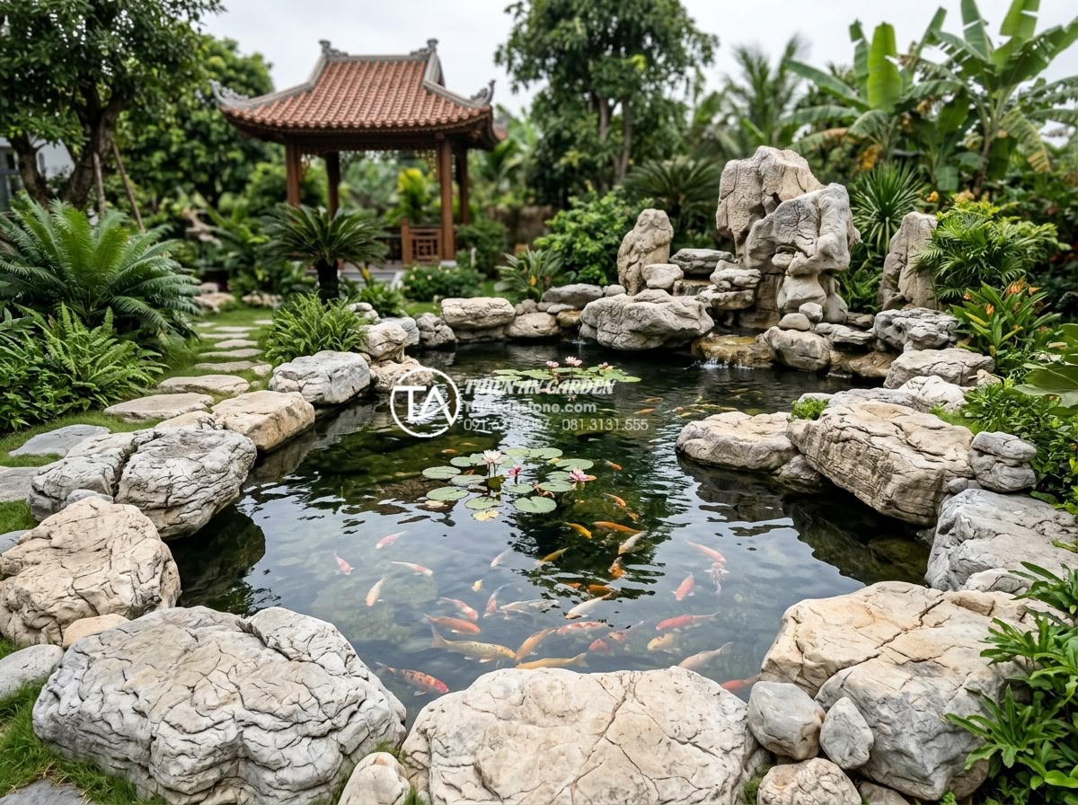 Kinh nghiệm chọn đơn vị thi công tiểu cảnh sân vườn uy tín tại Việt Nam - Hình 19 Kinh nghiệm chọn đơn vị thi công tiểu cảnh sân vườn uy tín tại Việt Nam - Professional projects by Da Canh Thien An company showcasing high-end natural st