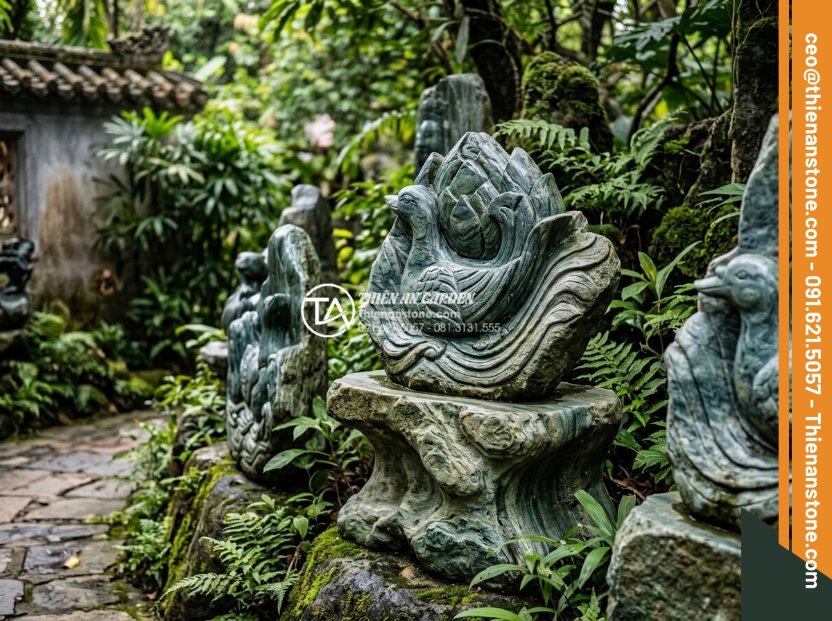 Nghệ thuật sắp đặt đá cảnh tạo điểm nhấn cho tiểu cảnh góc sân đẹp - Hình 14 Nghệ thuật sắp đặt đá cảnh tạo điểm nhấn cho tiểu cảnh góc sân đẹp - Exquisite carved stone art pieces placed strategically in small garden corner fo