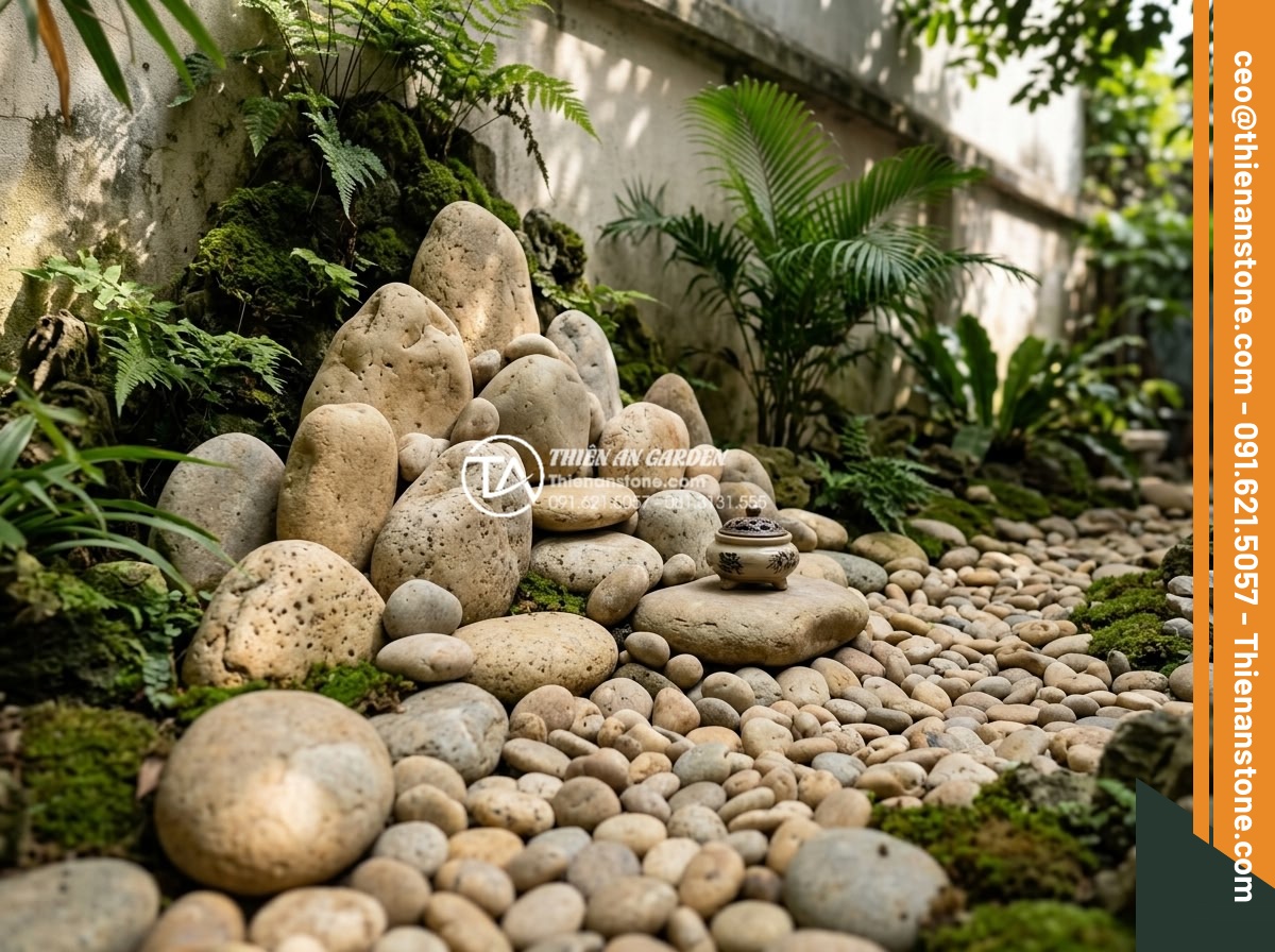 Nghệ thuật sắp đặt đá cảnh tạo điểm nhấn cho tiểu cảnh góc sân đẹp - Hình 16 Nghệ thuật sắp đặt đá cảnh tạo điểm nhấn cho tiểu cảnh góc sân đẹp - Traditional feng shui stone configuration in outdoor corner landscape design