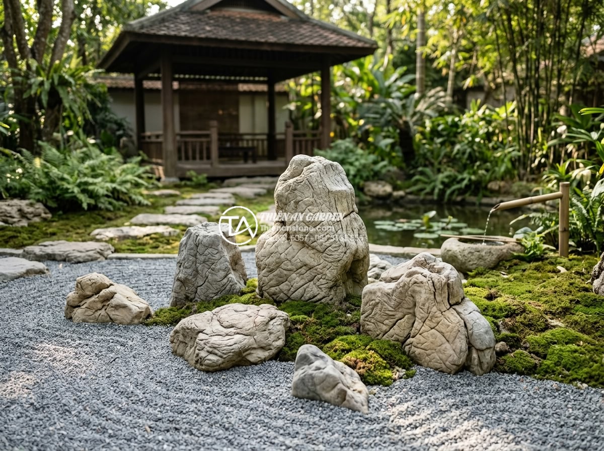 Nghệ thuật tiểu cảnh sân vườn Nhật Bản: Cách bố trí đá và nước chuẩn Zen - Relaxing Japanese Zen garden used for meditation and mental health benefits.