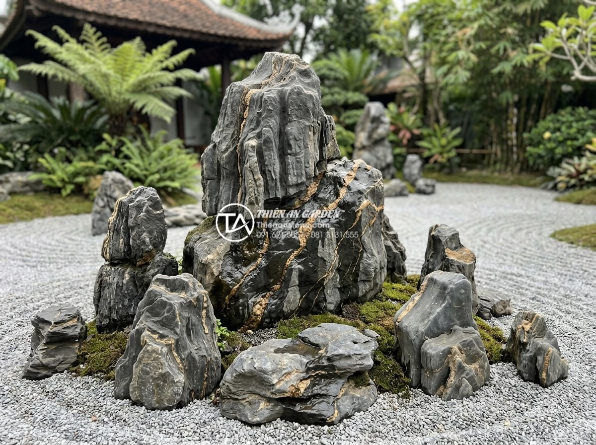 Nghệ thuật tiểu cảnh sân vườn Nhật Bản: Cách bố trí đá và nước chuẩn Zen - Variety of natural stones and carved rocks selected for Japanese Zen garden arra