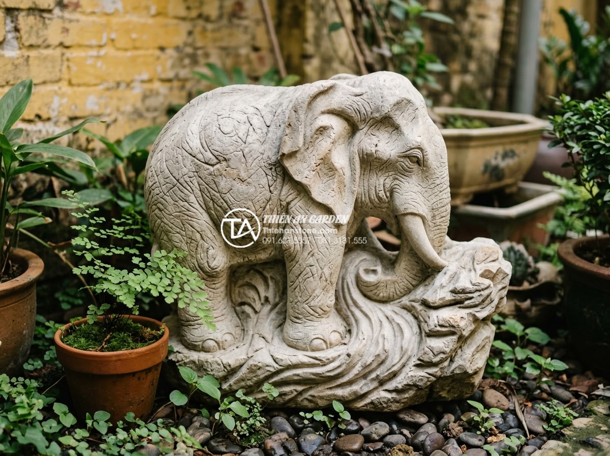 Thiết kế tiểu cảnh góc sân vườn mini cho nhà phố diện tích nhỏ - Hình 16 Thiết kế tiểu cảnh góc sân vườn mini cho nhà phố diện tích nhỏ - Close-up of finely sculpted stone art pieces used as focal points in small townh