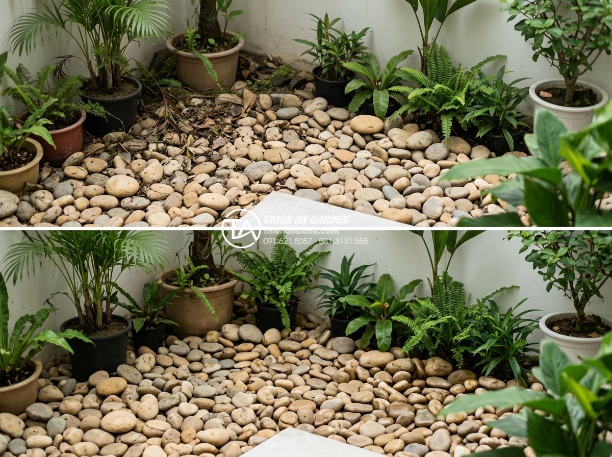 Thiết kế tiểu cảnh góc sân vườn mini cho nhà phố diện tích nhỏ - Hình 22 Thiết kế tiểu cảnh góc sân vườn mini cho nhà phố diện tích nhỏ - Before and after maintenance photos of a well-cared mini garden corner landscape