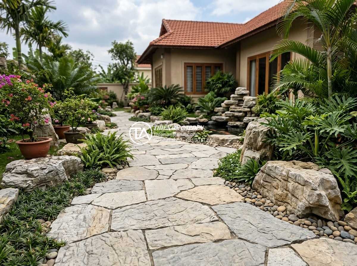 Tiểu cảnh sân vườn nhà cấp 4: Ý tưởng trang trí nông thôn xanh mát - Completed professional rural garden construction project for level 4 Vietnamese 