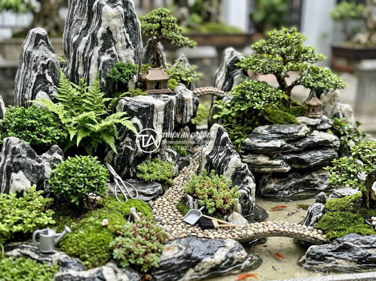 Tiểu cảnh sân vườn nhà cấp 4: Ý tưởng trang trí nông thôn xanh mát - Maintenance tips illustrated in a well-kept green miniature garden with natural 