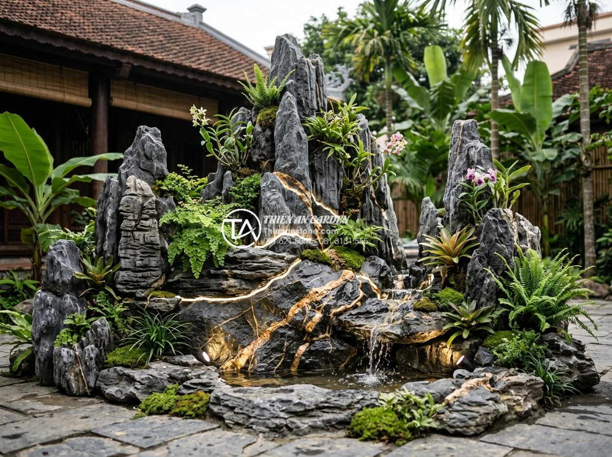 Top 10 loại đá tự nhiên trang trí tiểu cảnh góc sân bền đẹp vĩnh cửu - Future trend concept of eco-friendly natural stone garden corner with smart ligh
