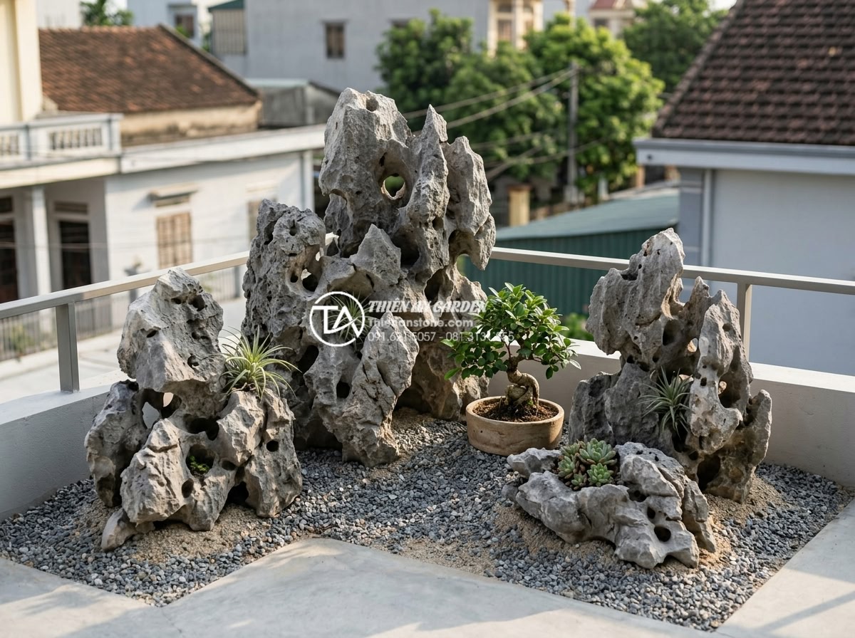 Top 15 mẫu tiểu cảnh sân vườn nhỏ đẹp cho ban công và sân thượng - Series of simple dry garden designs for small terraces using natural stones and 