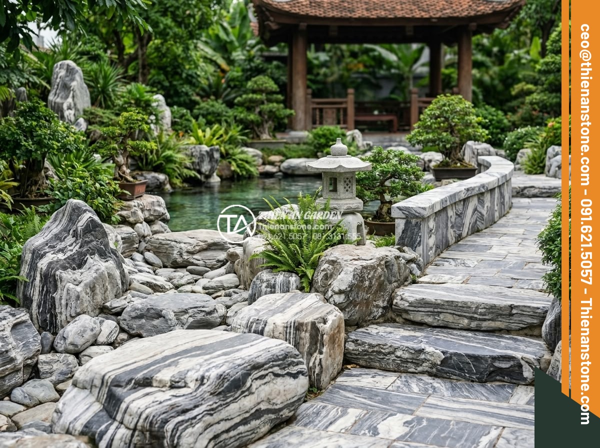 Xu hướng sử dụng đá tuyết sơn trong kiến trúc cảnh quan 2026 - Hình 6 Xu hướng sử dụng đá tuyết sơn trong kiến trúc cảnh quan 2026 - Economic benefits visualization of Tuyet Son stone in high-end landscape project