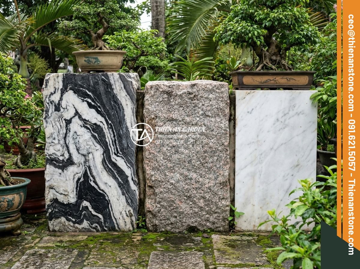 Xu hướng sử dụng đá tuyết sơn trong kiến trúc cảnh quan 2026 - Hình 17 Xu hướng sử dụng đá tuyết sơn trong kiến trúc cảnh quan 2026 - Side by side comparison chart of Tuyet Son stone versus other natural stones lik