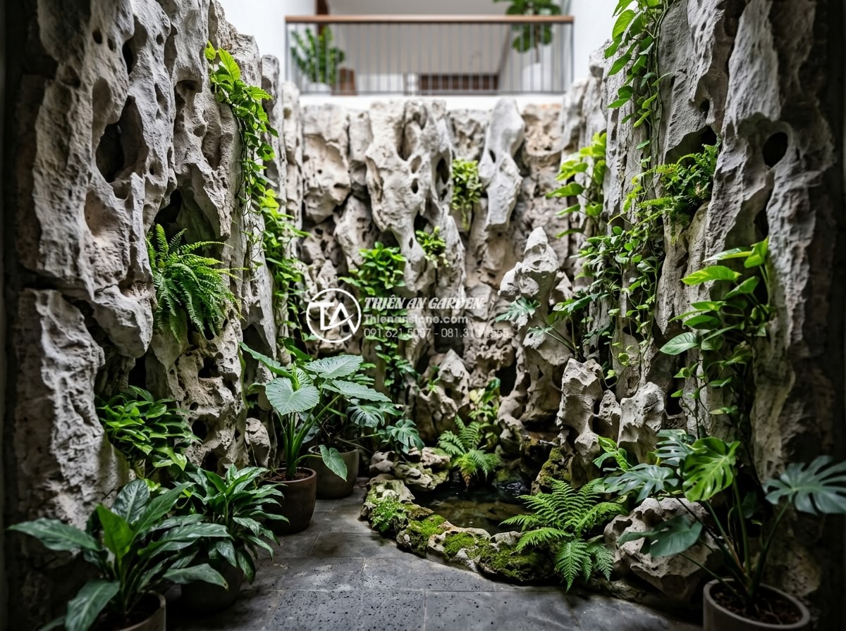 7 Loại cây trồng giếng trời ít ánh sáng cực dễ chăm sóc - Modern Vietnamese house atrium light well with low light conditions, surrounded