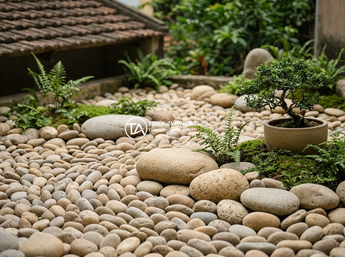Cách chọn đá cuội và đá cảnh cho tiểu cảnh giếng trời khô - Innovative stone-based dry landscape designs preview for upcoming year