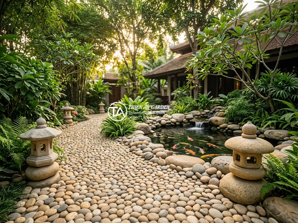 Checklist 12 bước bảo dưỡng tiểu cảnh sân vườn định kỳ cho gia chủ - Professional wide-angle photograph of a luxurious Vietnamese villa garden featur