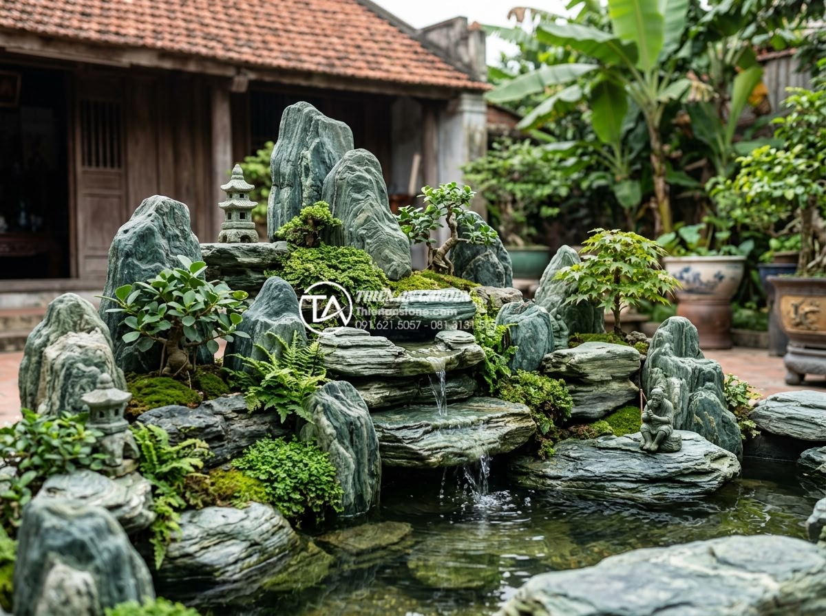 FAQ: Những câu hỏi thường gặp khi bắt đầu làm tiểu cảnh sân sau - A serene Vietnamese backyard rockery garden featuring layered natural stones, sm