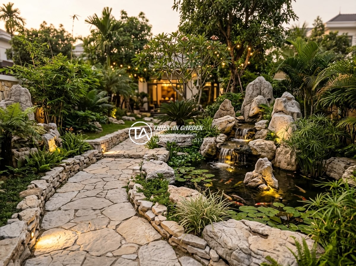 FAQ: Những câu hỏi thường gặp khi bắt đầu làm tiểu cảnh sân sau - Luxurious completed backyard stone landscape with budget-friendly natural rock a