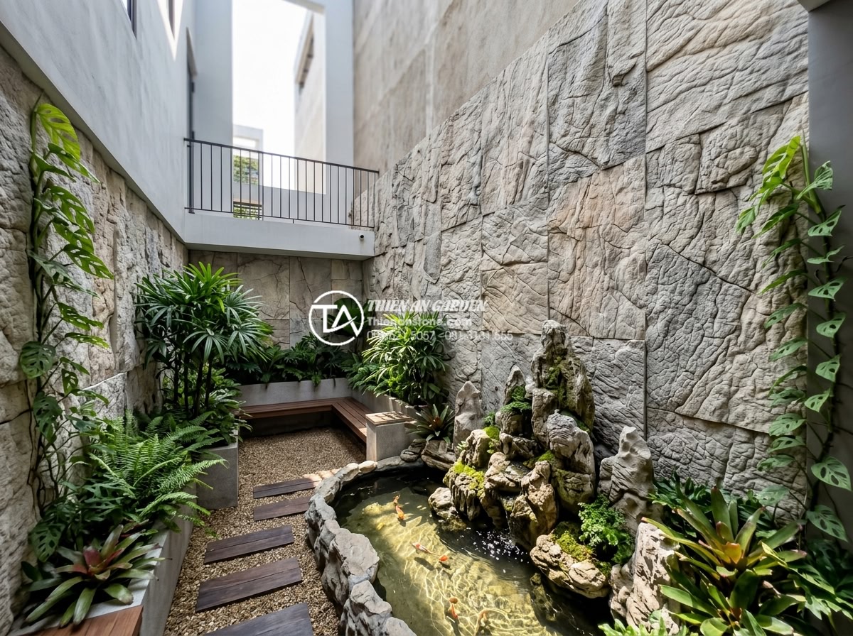 Giải pháp thiết kế tiểu cảnh sân sau nhà ống tối ưu diện tích và ánh sáng - A narrow tube house backyard in Vietnam transformed into an optimal small landsc