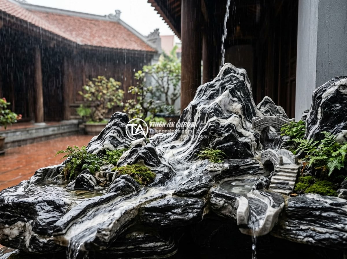 Giải pháp thoát nước cho tiểu cảnh giếng trời ngoài trời khi mưa lớn - Hình 1 Giải pháp thoát nước cho tiểu cảnh giếng trời ngoài trời khi mưa lớn - Professional outdoor sky well mini landscape with integrated natural stone drain