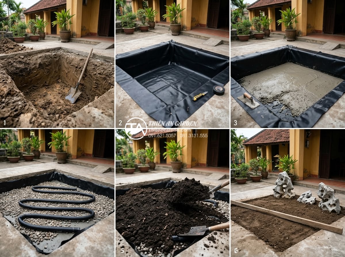 Hướng dẫn cách tự làm tiểu cảnh trước nhà mini đơn giản cho người mới - Hình 5 Hướng dẫn cách tự làm tiểu cảnh trước nhà mini đơn giản cho người mới - Step-by-step construction photo series of building foundation for a mini rock ga