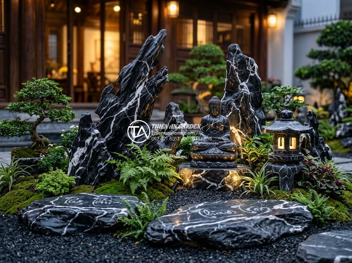 Hướng dẫn cách tự làm tiểu cảnh trước nhà mini đơn giản cho người mới - Hình 9 Hướng dẫn cách tự làm tiểu cảnh trước nhà mini đơn giản cho người mới - Elegant artistic photo of beautifully carved natural stone sculptures and decora