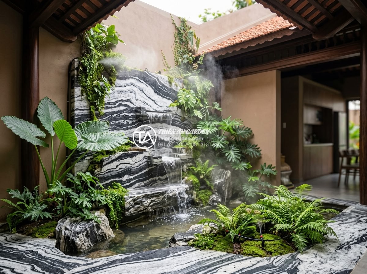 Hướng dẫn lắp đặt hệ thống tưới tự động cho tiểu cảnh giếng trời - Hình 16 Hướng dẫn lắp đặt hệ thống tưới tự động cho tiểu cảnh giếng trời - Elegant skywell landscape where automatic irrigation enhances the beauty of a st