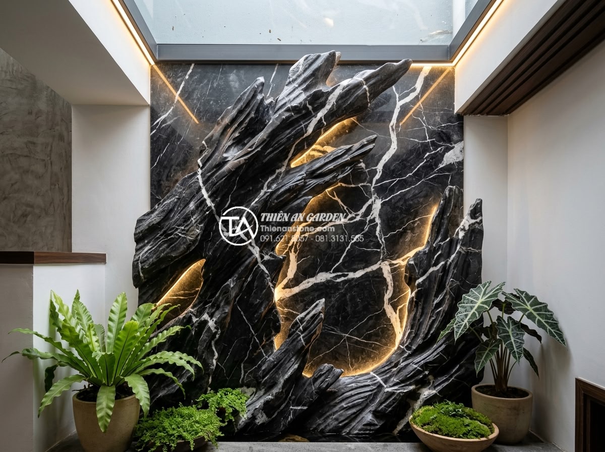 Hướng dẫn tự làm tiểu cảnh giếng trời mini tiết kiệm chi phí - Modern creative mini skylight scene with abstract stone art, integrated LED ligh