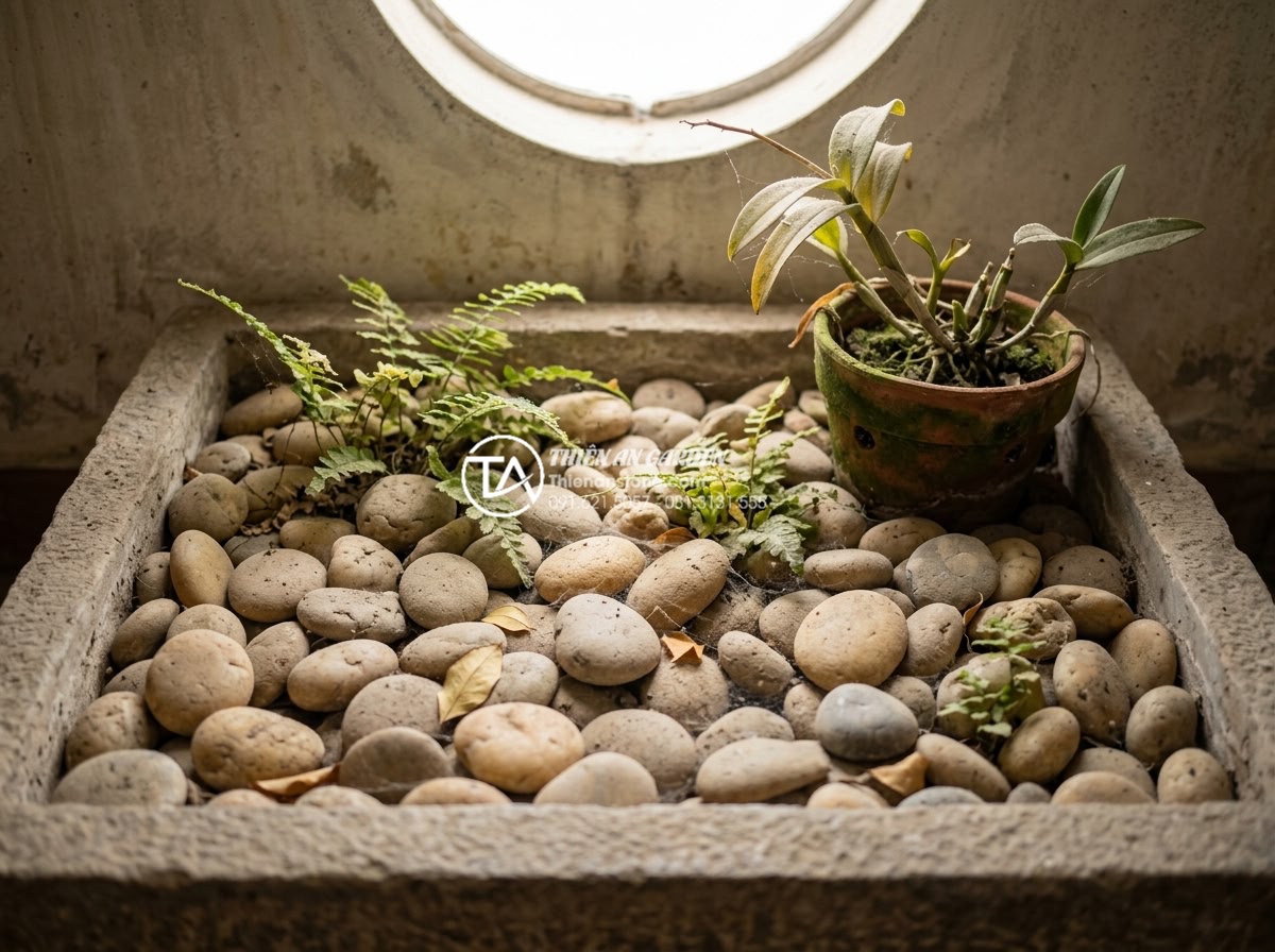 Hướng dẫn tự làm tiểu cảnh giếng trời mini tiết kiệm chi phí - Maintenance process of cleaning and caring for a stone mini skylight garden, too