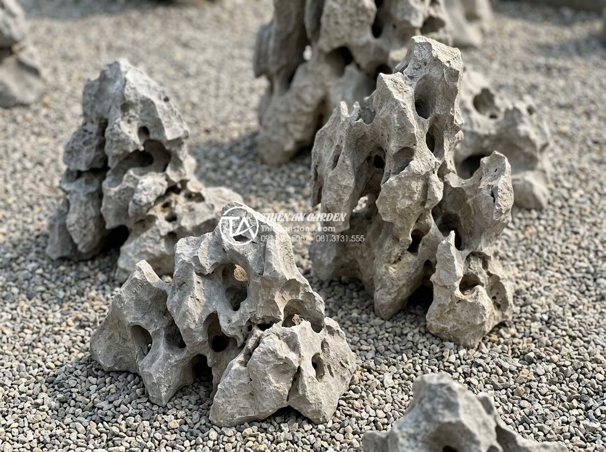Hướng dẫn tự làm tiểu cảnh khô sân sau đơn giản trong 2 ngày - Close-up realistic photo of various natural stones for dry garden: large gray gr