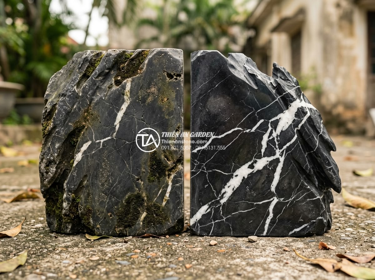 Kinh nghiệm thuê thợ thi công tiểu cảnh đá: Cách tránh tiền mất tật mang - Close-up of inferior quality imported stone showing surface weathering, cracks a