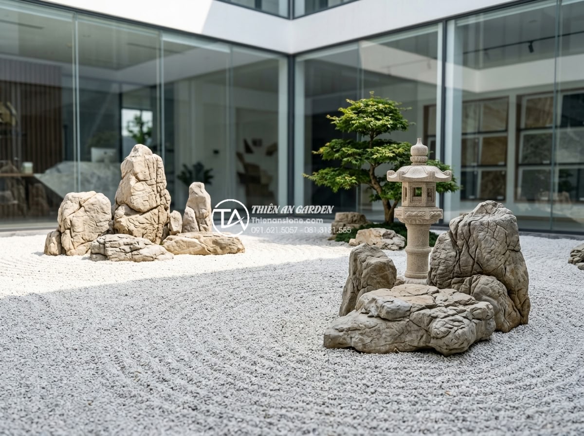 Mẫu thiết kế tiểu cảnh sân sau phong cách Nhật Bản tối giản Zen Garden - Hình 10 Mẫu thiết kế tiểu cảnh sân sau phong cách Nhật Bản tối giản Zen Garden - Professional team photo of Đá Cảnh Thiên An experts standing proudly in front of