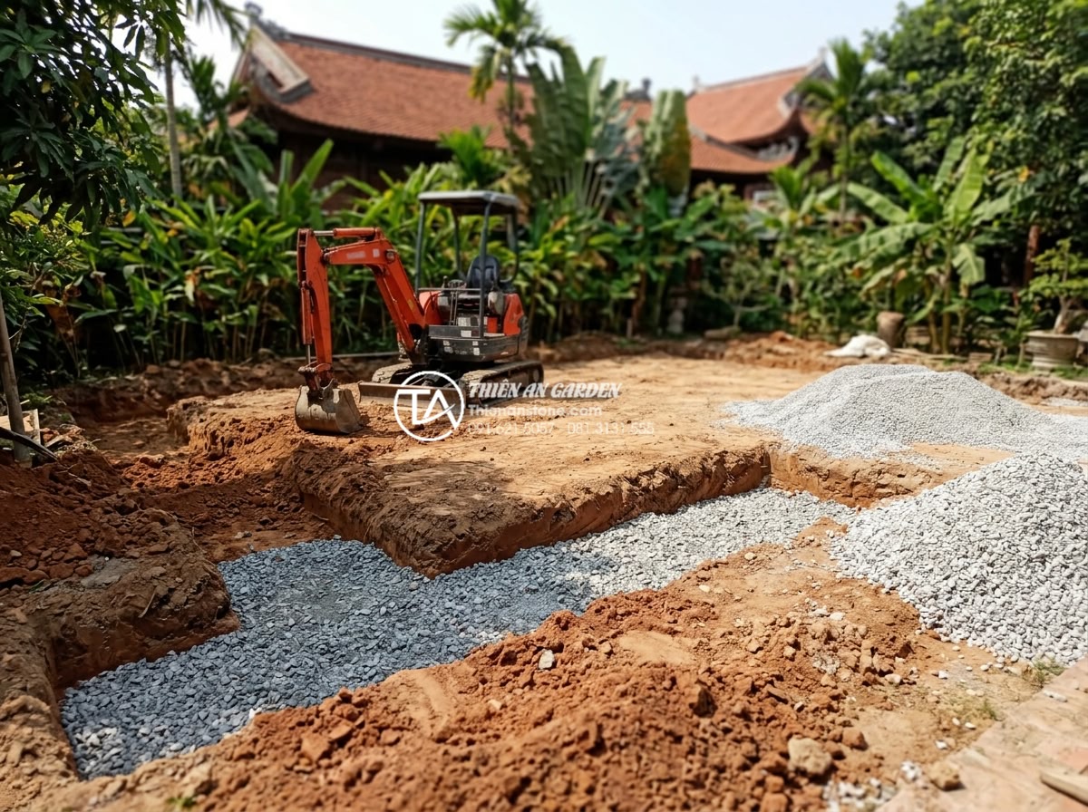 Mẫu thiết kế tiểu cảnh sân sau phong cách Nhật Bản tối giản Zen Garden - Hình 7 Mẫu thiết kế tiểu cảnh sân sau phong cách Nhật Bản tối giản Zen Garden - Step-by-step professional construction process of a Japanese Zen garden backyard