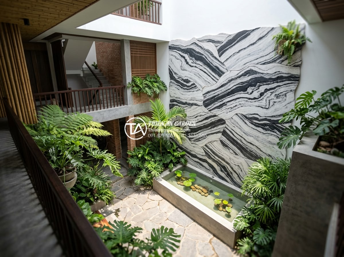 Phong thủy giếng trời: Những điều đại kỵ cần tránh để không hao tài - Hình 4 Phong thủy giếng trời: Những điều đại kỵ cần tránh để không hao tài - Overview of positive energy flow in a well-designed house light well using stone