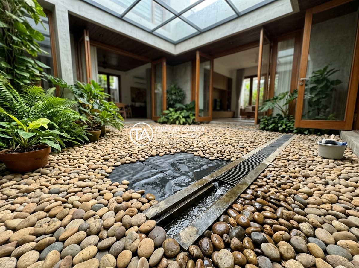 Quy trình chống thấm giếng trời triệt để tránh ẩm mốc tường - Regular maintenance inspection of a waterproofed skylight courtyard by Thien An 