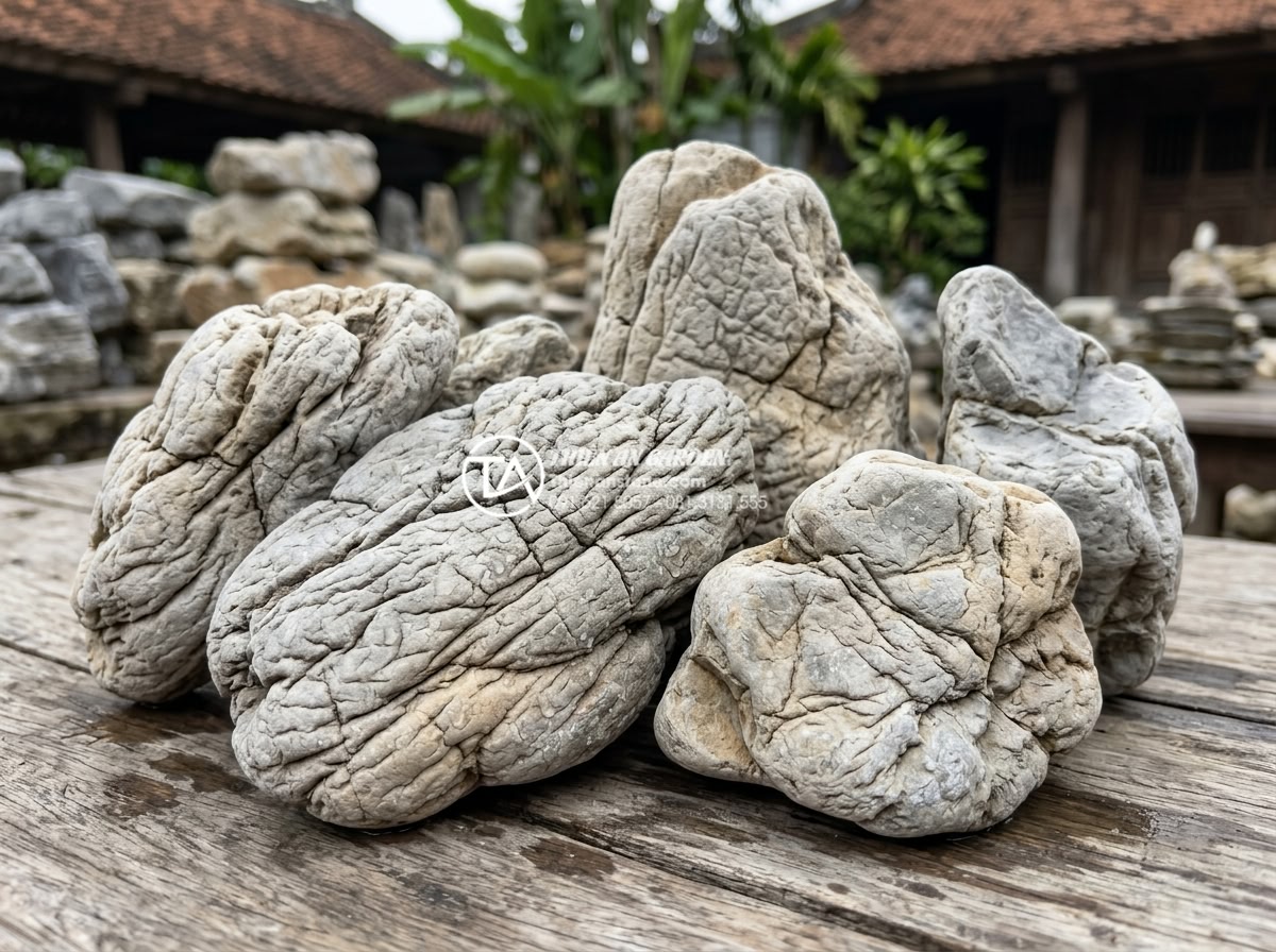 Sử dụng hòn non bộ mini làm điểm nhấn cho góc sân sau nhà cấp 4 - Close-up professional photograph of high-quality natural stones suitable for min