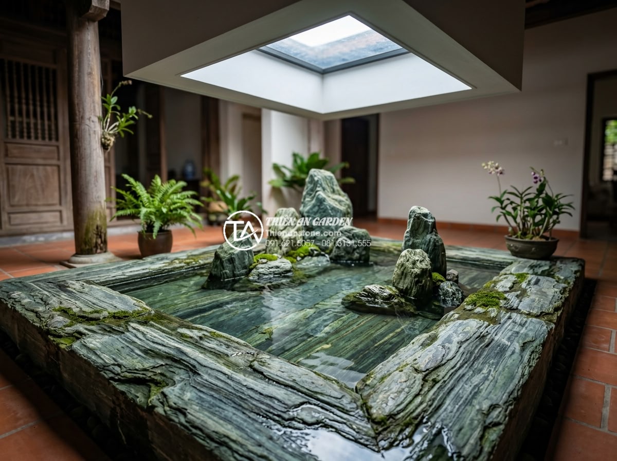 Sự kết hợp hoàn hảo giữa đá mỹ nghệ và nước trong tiểu cảnh giếng trời - Overall benefits visualized through a beautiful stone and water skylight courtya