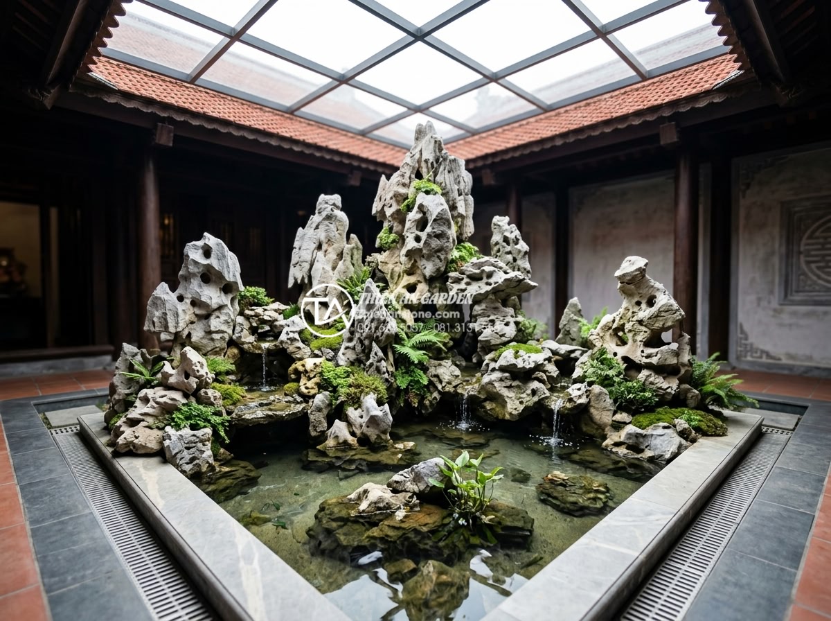 Sự kết hợp hoàn hảo giữa đá mỹ nghệ và nước trong tiểu cảnh giếng trời - Important design considerations illustrated in a well-planned stone-water skylig